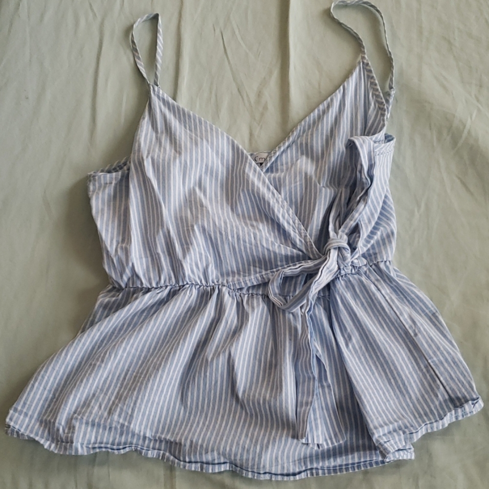 Blue Wrap Spaghetti Strap Blouse